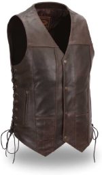 First Manufacturing FIM630CRT Men’s 10-Pocket Brown Leather Vest