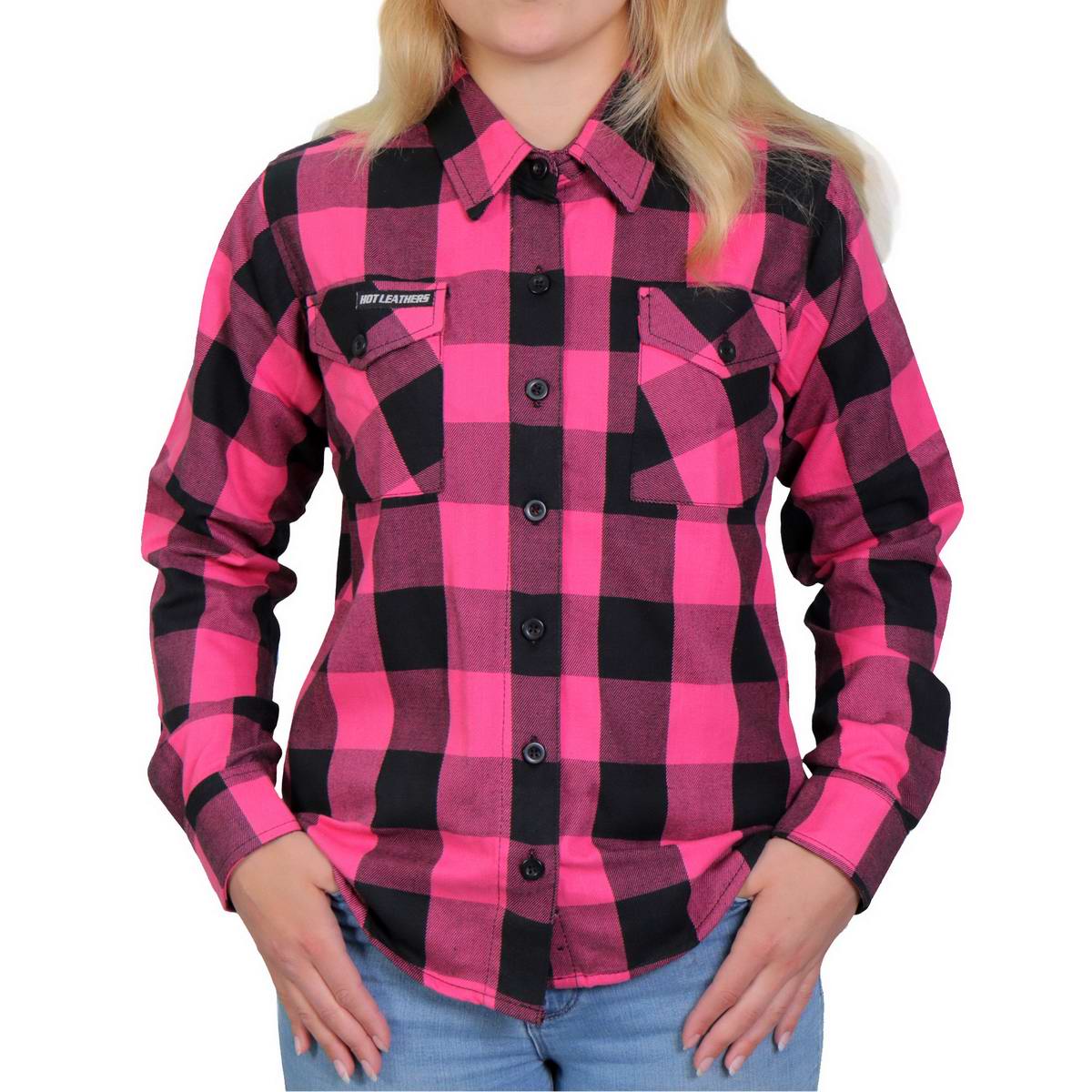 fll3005-m02-cmitz-2.jpg Hot Leathers FLL3005 Ladies Black and Pink Long Sleeve Flannel - Image 1