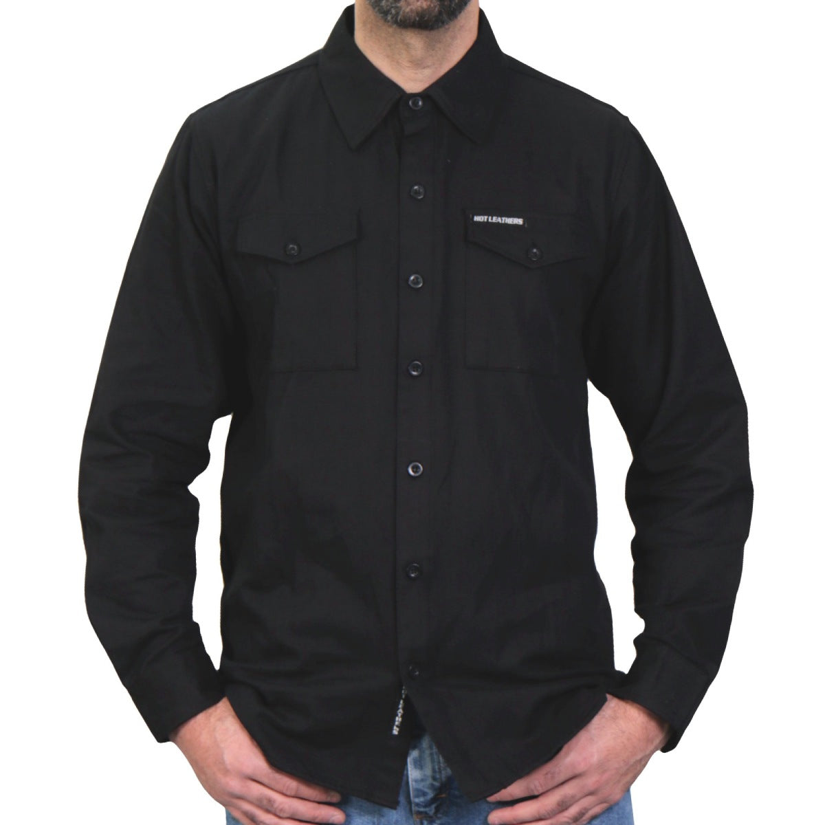 flm2024-m01-sdale.jpg Hot Leathers FLM2024 Men’s Solid Black Flannel Long Sleeve Shirt - Image 1