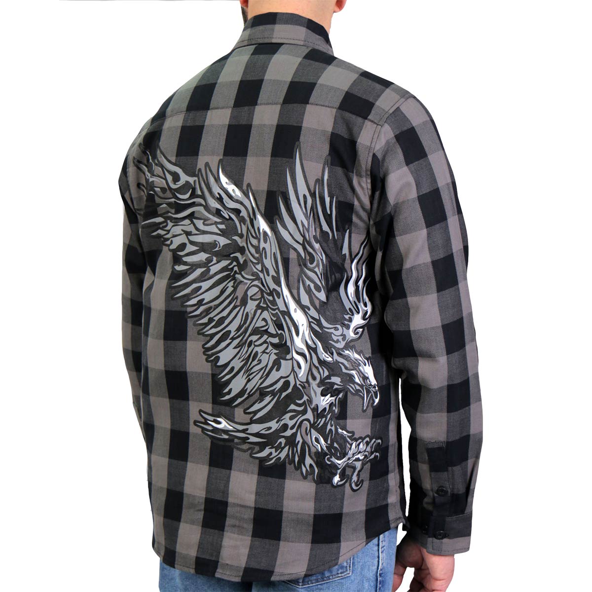 flm2102-m01-sdale.jpg Hot Leathers FLM2102 Men’s Tribal Eagle Flannel Long Sleeve Shirt - Image 1
