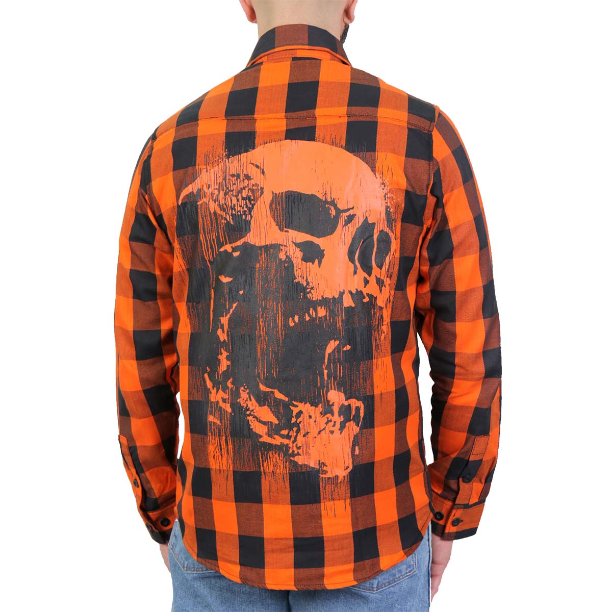 flm2108-m01-sdale.jpg Hot Leathers FLM2108 Men’s Ancient Skull Flannel Long Sleeve Shirt - Image 1