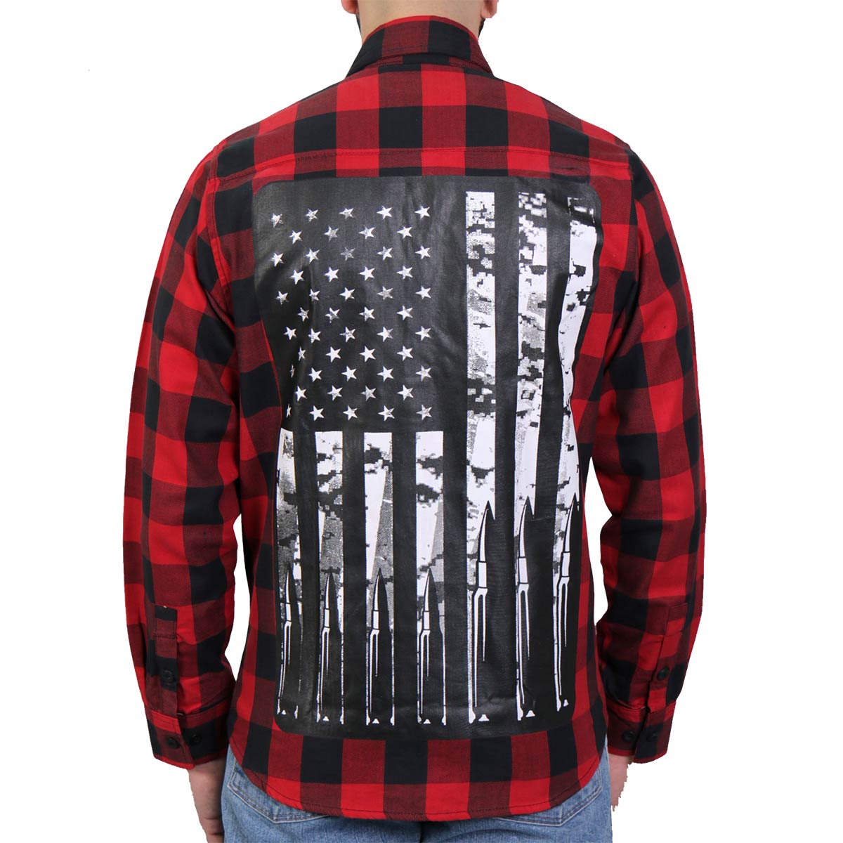 flm2110-m01-sdale.jpg Hot Leathers FLM2110 Men’s Bullets Flannel Long Sleeve Shirt - Image 1