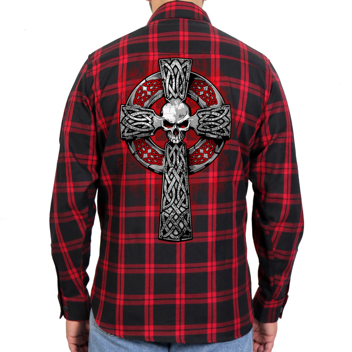 flm2112-m02-sdale-edit-a.jpg Hot Leathers FLM2112 Men’s Celtic Cross Flannel Long Sleeve Shirt - Image 1