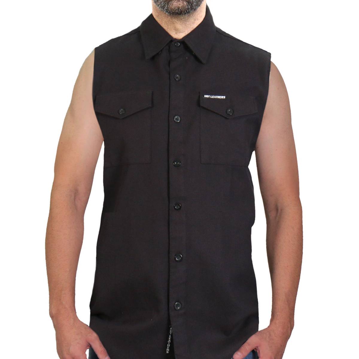 flm5013-m01-sdale.jpg Hot Leathers FLM5013 Men’s Black Sleeveless Motorcycle Riders Shirt - Image 1