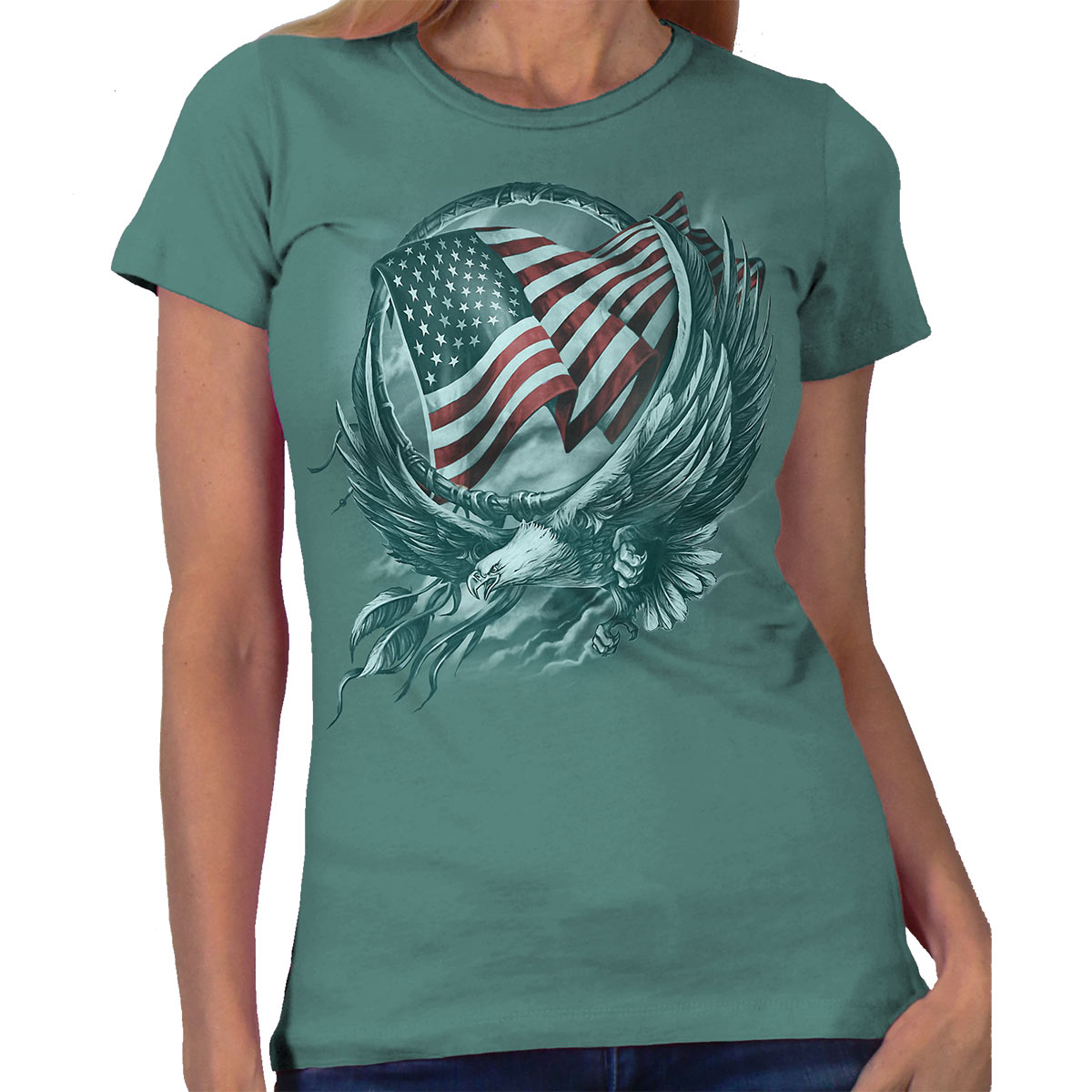 glc1542-m01-kmagu.jpg Hot Leathers GLC1542 Hoop Eagle Ladies T-Shirt - Image 1