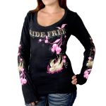 Hot Leathers GLC3131 Women’s Cherries Scoop Neck Black Long Sleeve Shirt