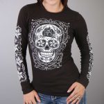 Hot Leathers GLC3183 Sugar Skull Black Long Sleeve Ladies Shirt