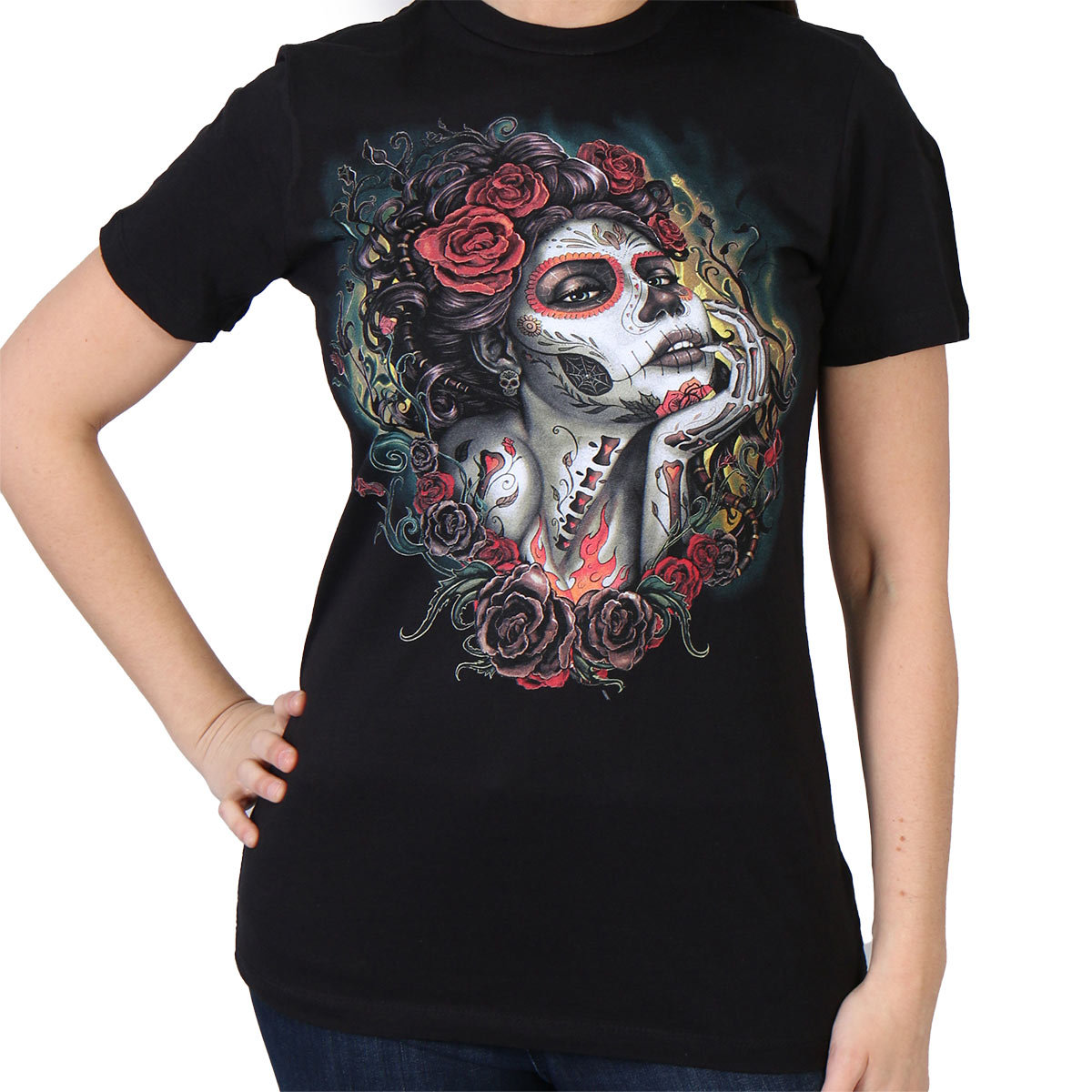 glr1412-m01-sgreg.jpg Hot Leathers GLR1412 ‘Sugar Woman’ Ladies Black T-Shirt - Image 1
