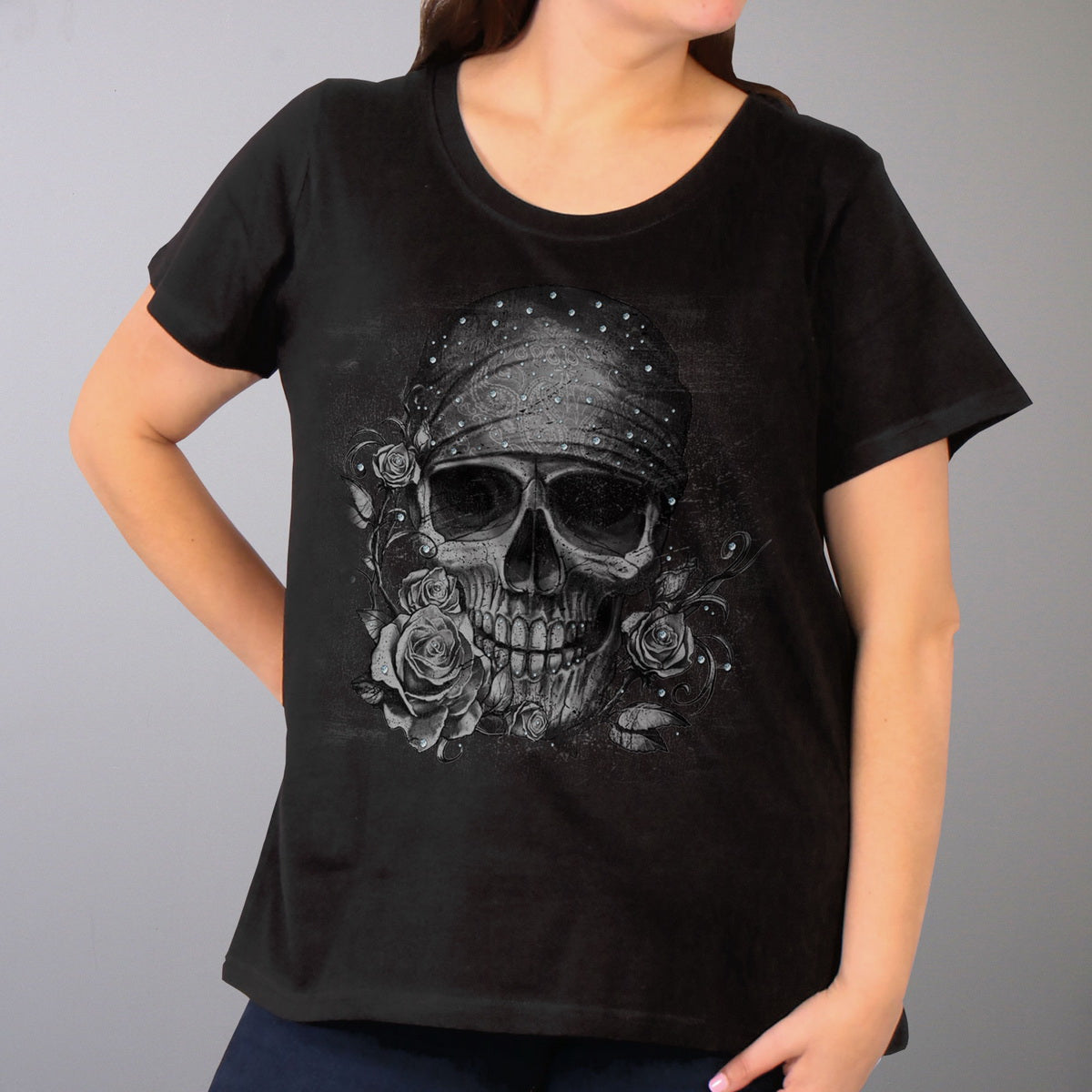 glr1508-m01-mlync.jpg Hot Leathers GLR1508 Skull Bandana Full Figured Ladies T-Shirt - Image 1
