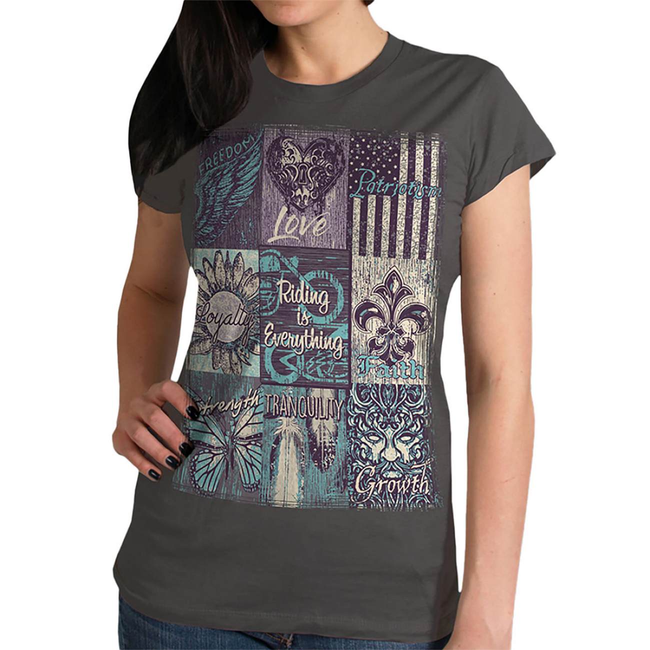 glr1521-m01-ashley_800.jpg Hot Leathers GLR1521 Ladies Riding Is Everything Charcoal T-Shirt - Image 1