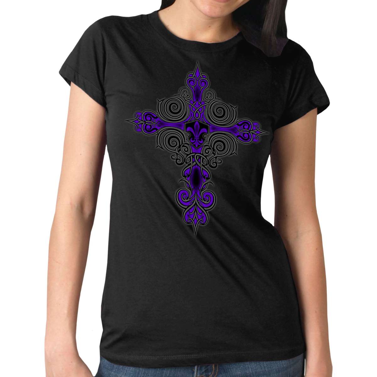 glr1522-m01-ashley_20_1200x1200_134ec700-a5cb-454f-8cc9-35a174b7a2d3.jpg Hot Leathers Ladies Fleur De Lis T-Shirt GLR1522 - Image 1