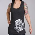 Hot Leathers GLR2388 ‘Butterfly Sugar Skull’ Full Length Boy Beater Heather Charcoal Tank Top Shirt