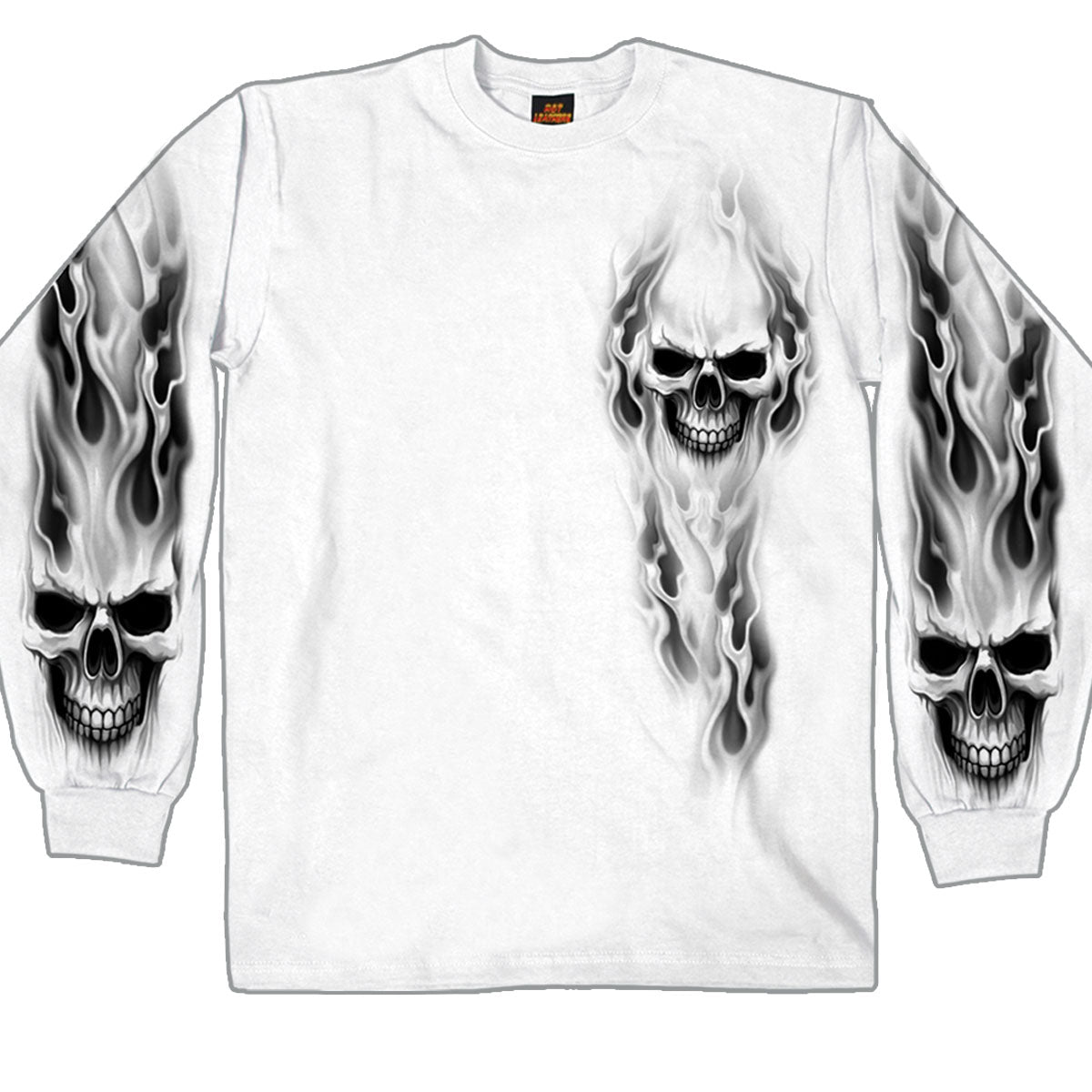 gmd2241-a01.jpg Hot Leathers GMD2241 Mens ‘Ghost Skull’ White Long Sleeve Shirt - Image 1