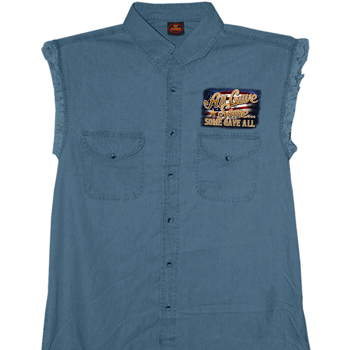 gmd5407-a01.jpg Hot Leathers GMD5407 Mens ‘Remembrance’ Sleeveless Blue Denim Shirt - Image 1
