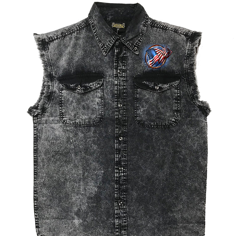 gmd5472-a01_800.jpg Hot Leathers GMD5472 Men’s Hoop Eagle Dyed Sleeveless Denim Shirt - Image 1