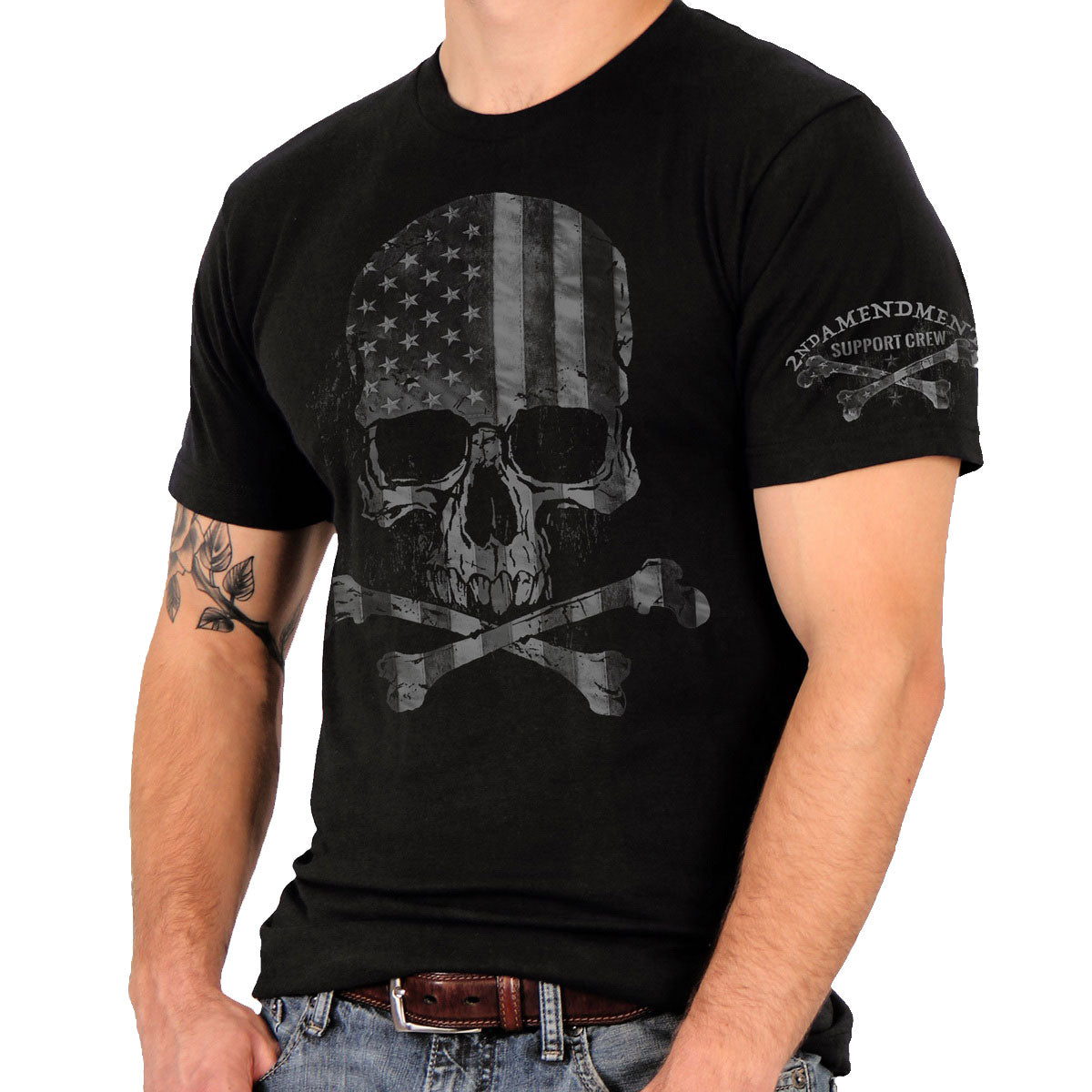 gml1001-a01-main-web.jpg Hot Leathers GML1001 Men’s’ Faded Flag Skull Black T-Shirt - Image 1
