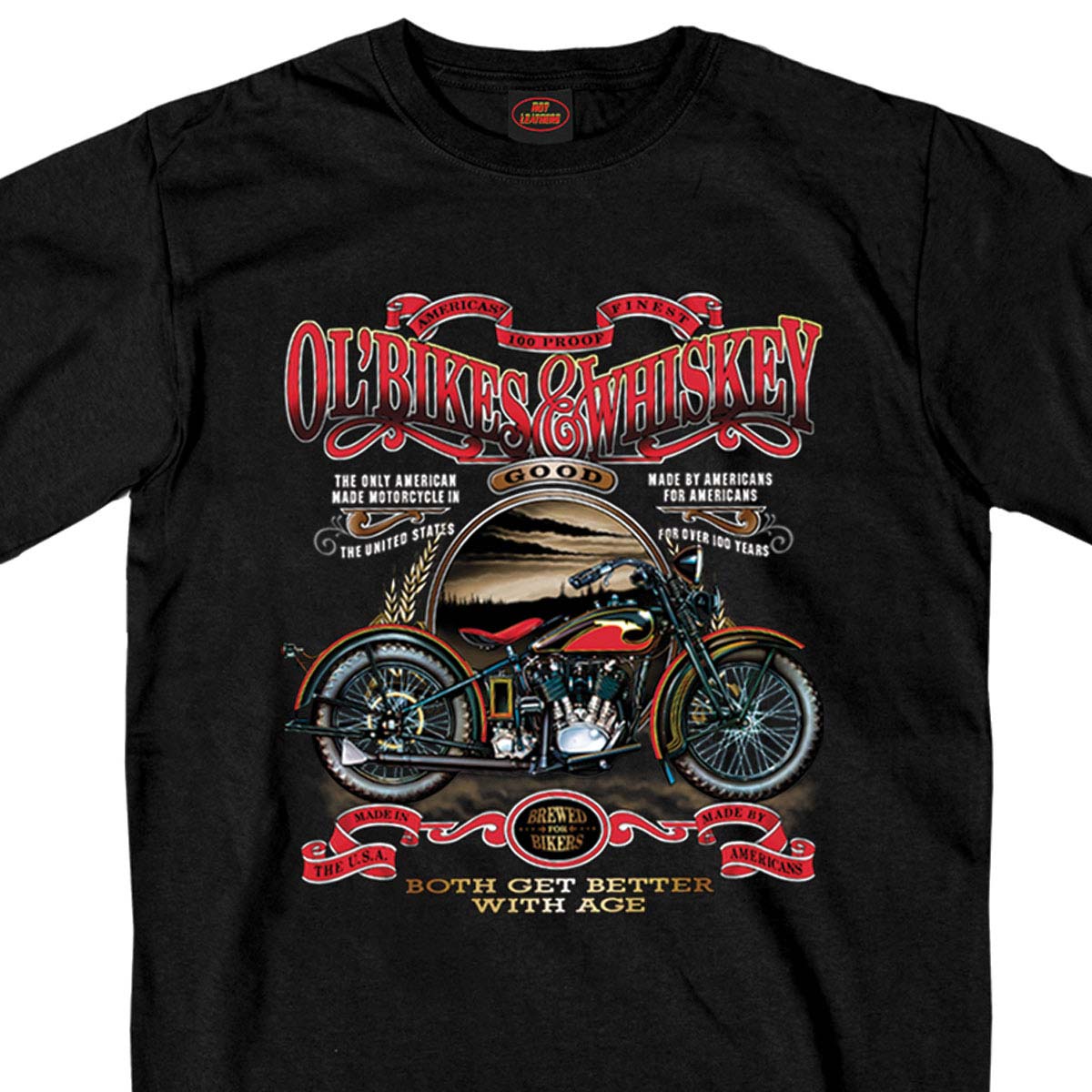 gms1074-main-web.jpg Hot Leathers GMS1074 Men’s ‘Ol’ Bikes & Whiskey’ Black T-Shirt - Image 1