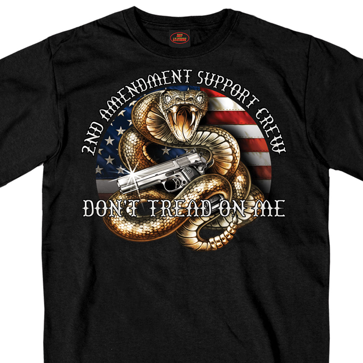 gms1371-a01.jpg Hot Leathers GMS1371 Men’s ‘2nd Amendment Rattler’ Black T-Shirt - Image 1