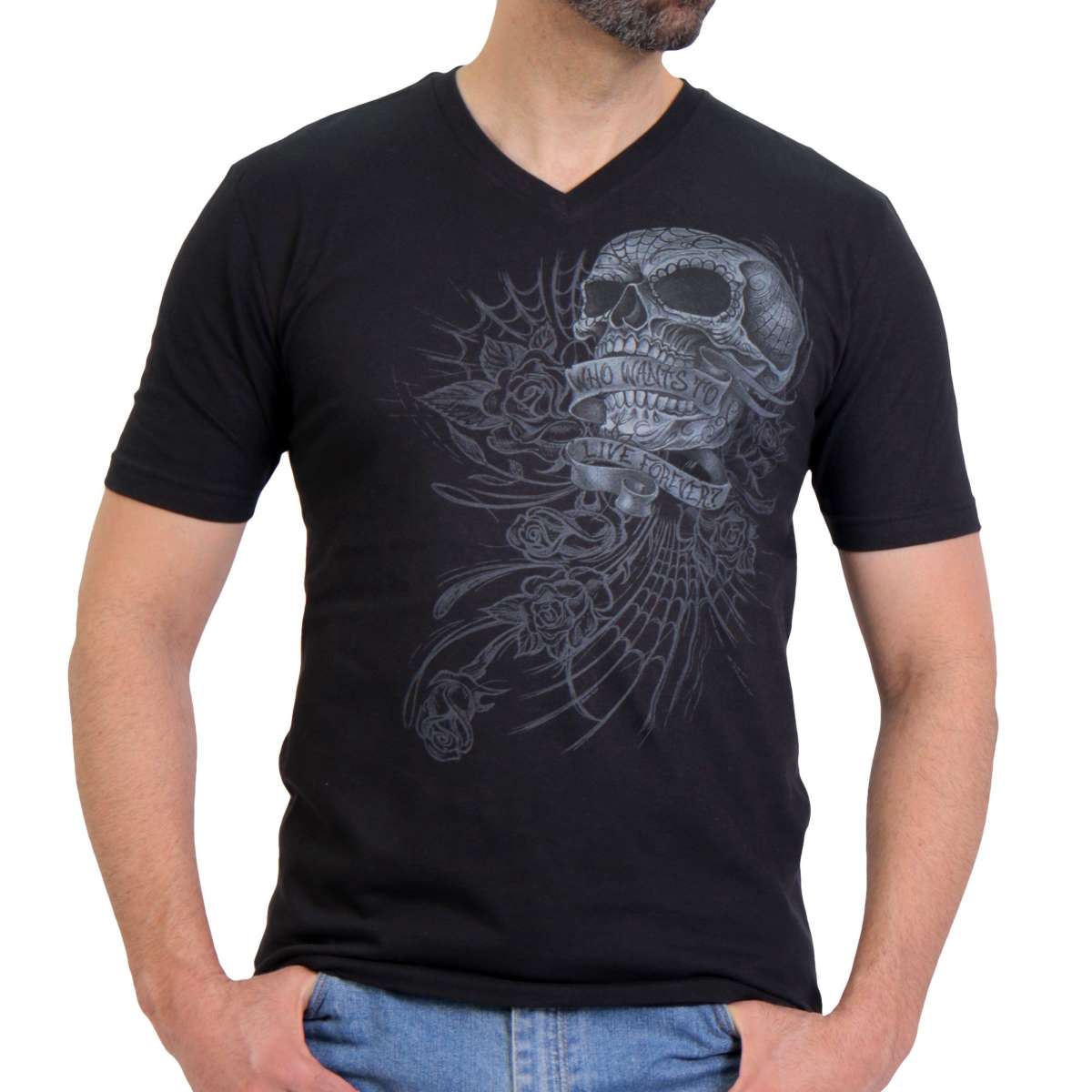 gms1500-m01-sdale_20_1200x1200_57cf2c17-71eb-45e7-a64e-4cef392a26b9.jpg Hot Leathers Men’s Sweet Demise V-Neck T-Shirt GMS1500 - Image 1