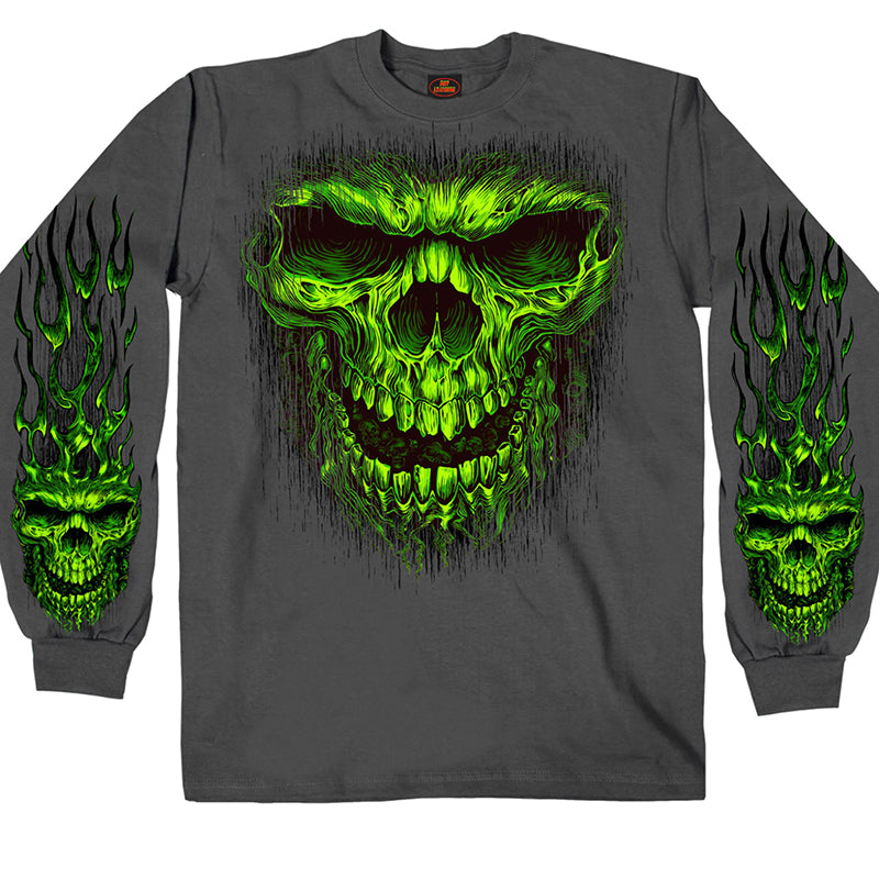 gms2457-a01_800.jpg Hot Leathers GMS2457 Men’s Shredder Skull Long Sleeve Charcoal Shirt - Image 1