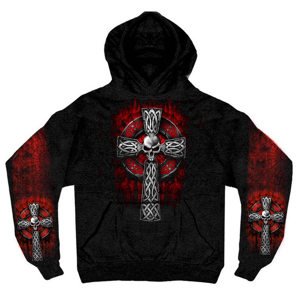 gms4022-a01.jpg Hot Leathers GMS4022 Men’s ‘Celtic Cross Pocket’ Black Hoodie - Image 1