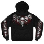 Hot Leathers GMS4539 Black Hoodie Pullover Sweater with Red 5 Skulls Artwork