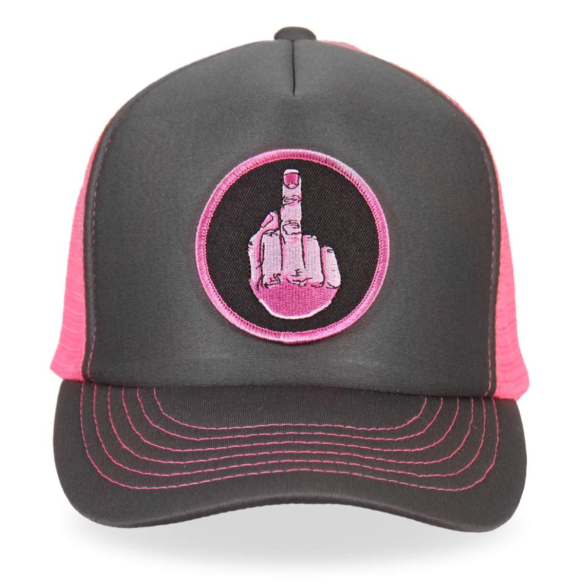 gsh1001-a01_3.jpg Hot Leathers GSH1001 Middle Finger Grey and Pink Trucker Hat - Image 1