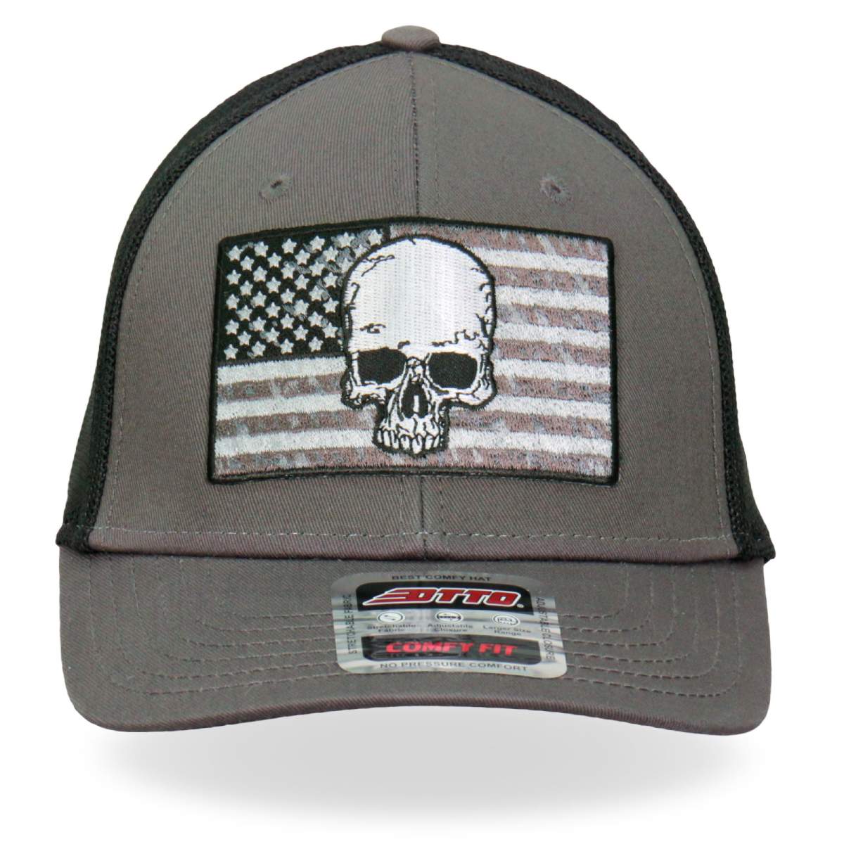 gsh1021-a01.jpg Hot Leathers GSH1021 Gray Skull Flag Trucker Hat - Image 1