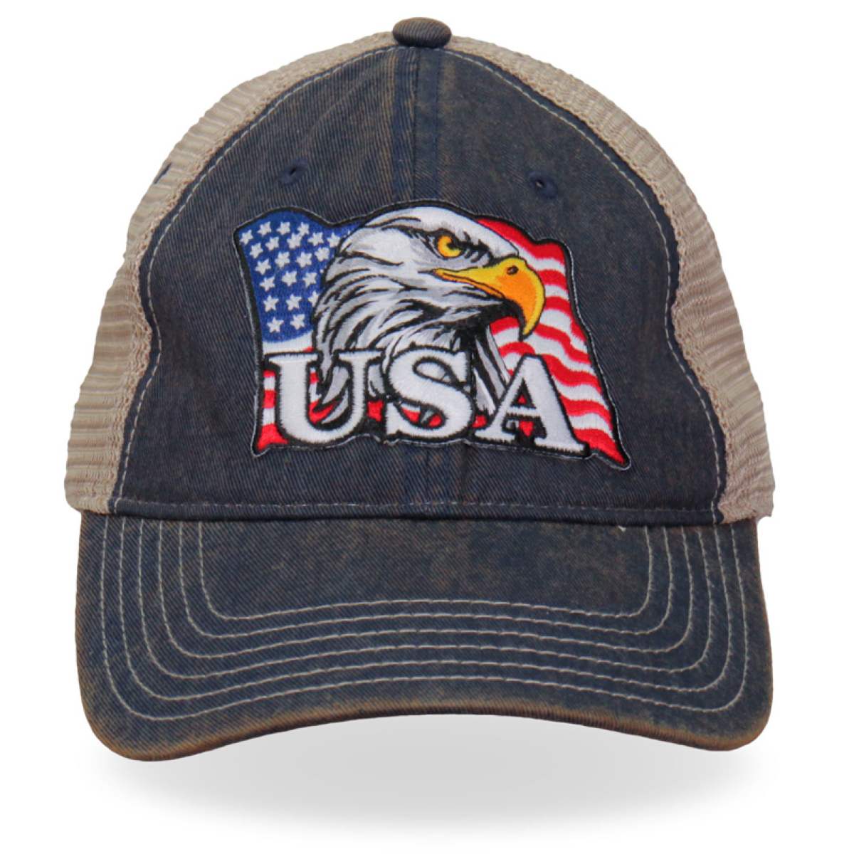 gsh1023-a01-web.jpg Hot Leathers GSH1023 Eagle Head Flag Trucker Hat - Image 1