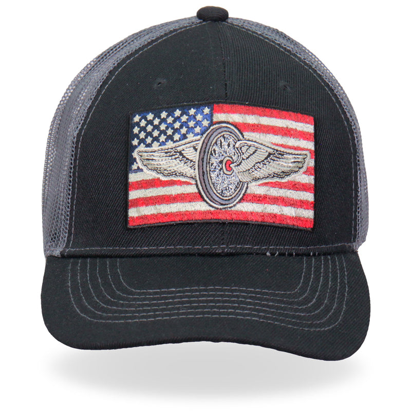 gsh1031-a01.jpg Hot Leathers GSH1031 Flying Wheel Flag Trucker Hat - Image 1