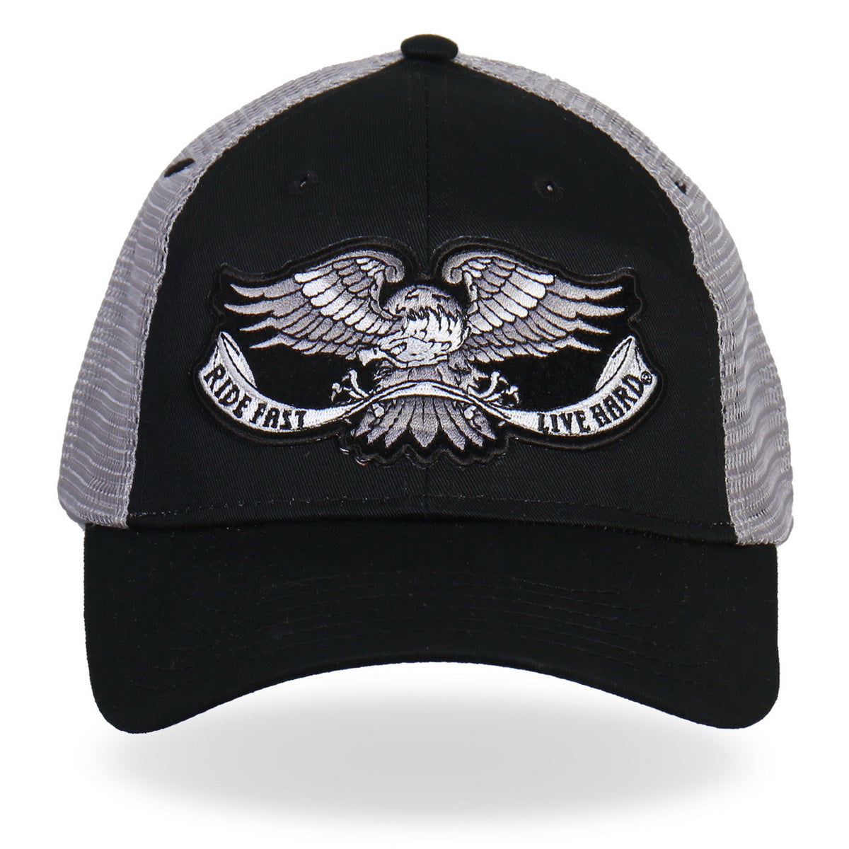 gsh2006-a01.jpg Hot Leathers GSH2006 Eagle Tattoo Trucker Black and Grey Hat - Image 1