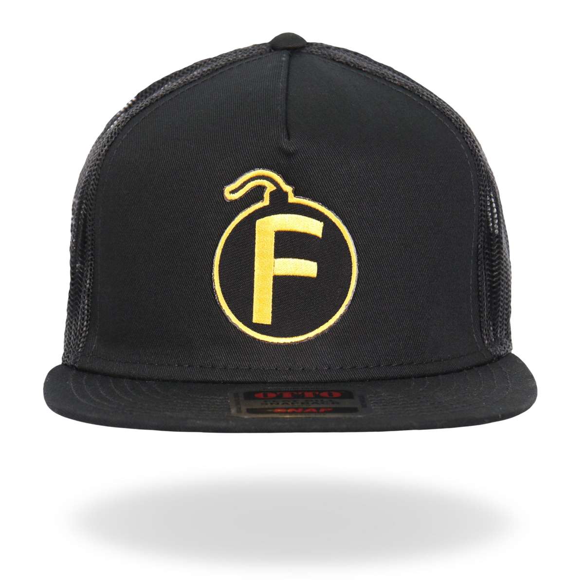 gsh2032-a01__1200x1200_9fe42476-c27b-49fa-8ace-3b5b47fcd3ec.jpg Hot Leathers Black and Yellow F Bomb Snapback Hat GSH2032 - Image 1