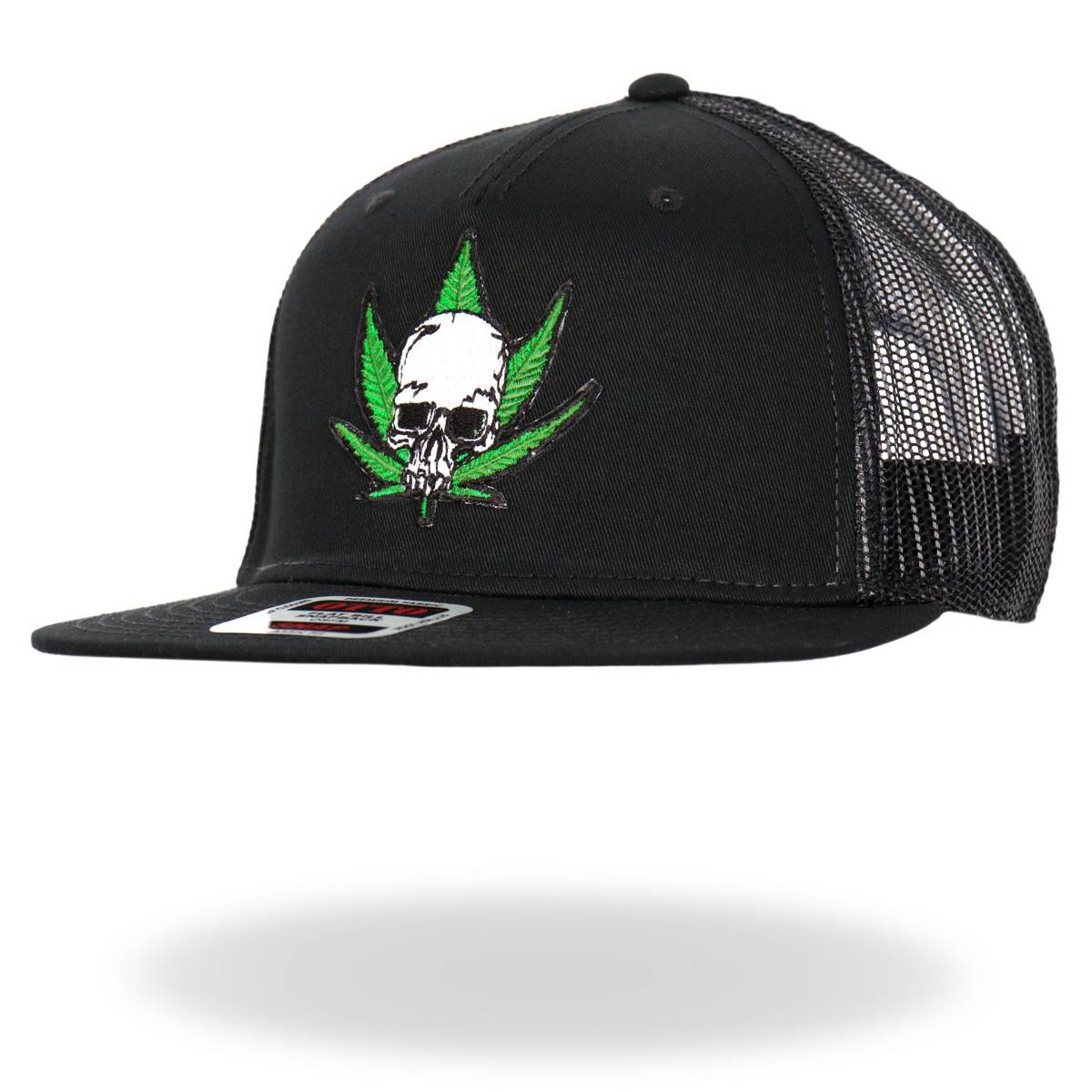 gsh2037-a02.jpg Hot Leathers Pot Leaf Skull Black Snapback Hat GSH2037 - Image 1