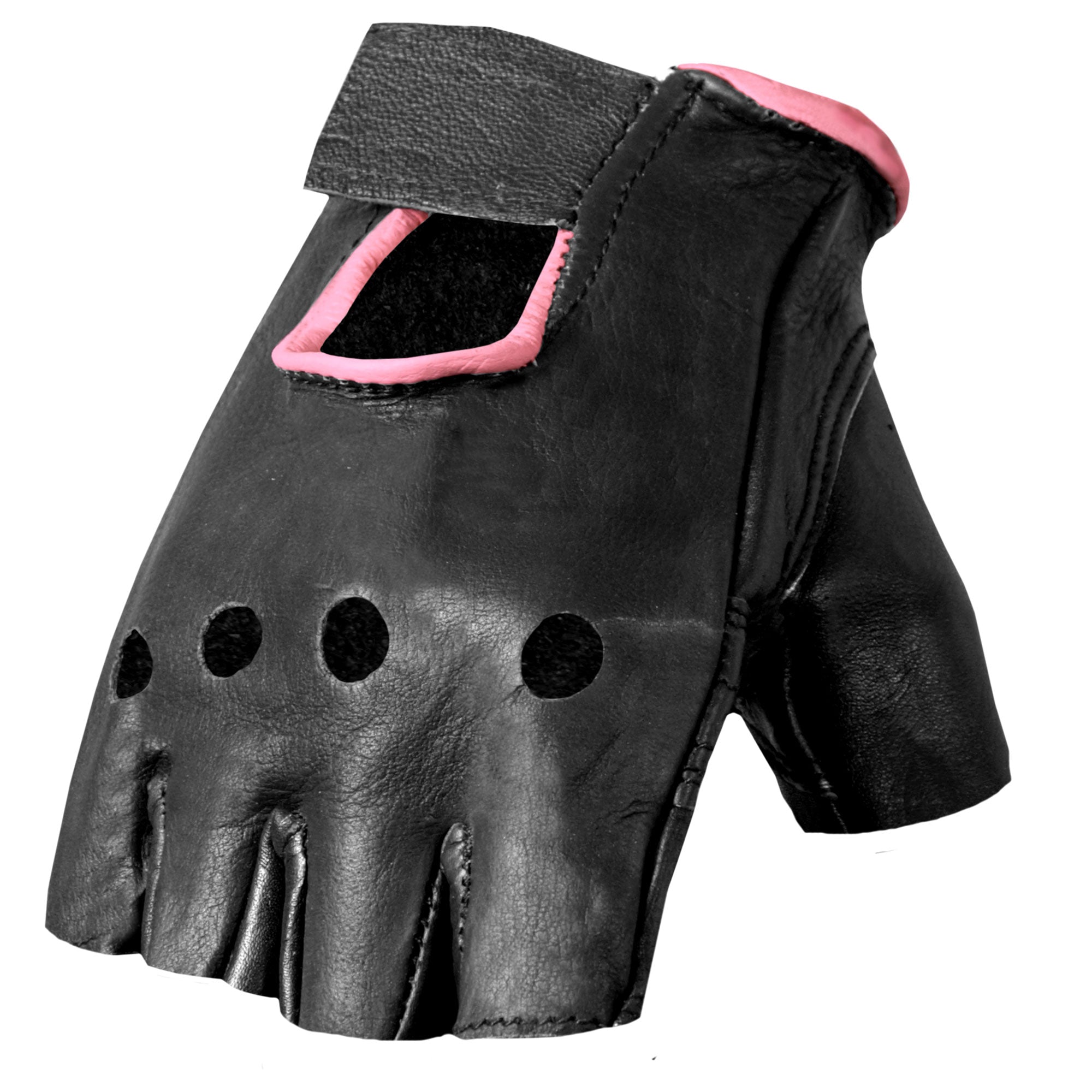gvl1006-a01.jpg Hot Leathers GVL1006 Ladies Pink Piping Fingerless Gloves - Image 1