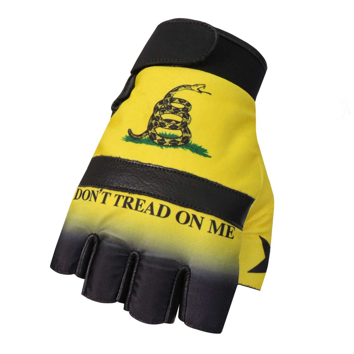 gvm3011-a01_20_1200x1200_6297ee0e-7984-4a49-887b-ade3316861e2.jpg Hot Leathers GVM3011 Leather Don’t Tread on Me Fingerless Gloves - Image 1