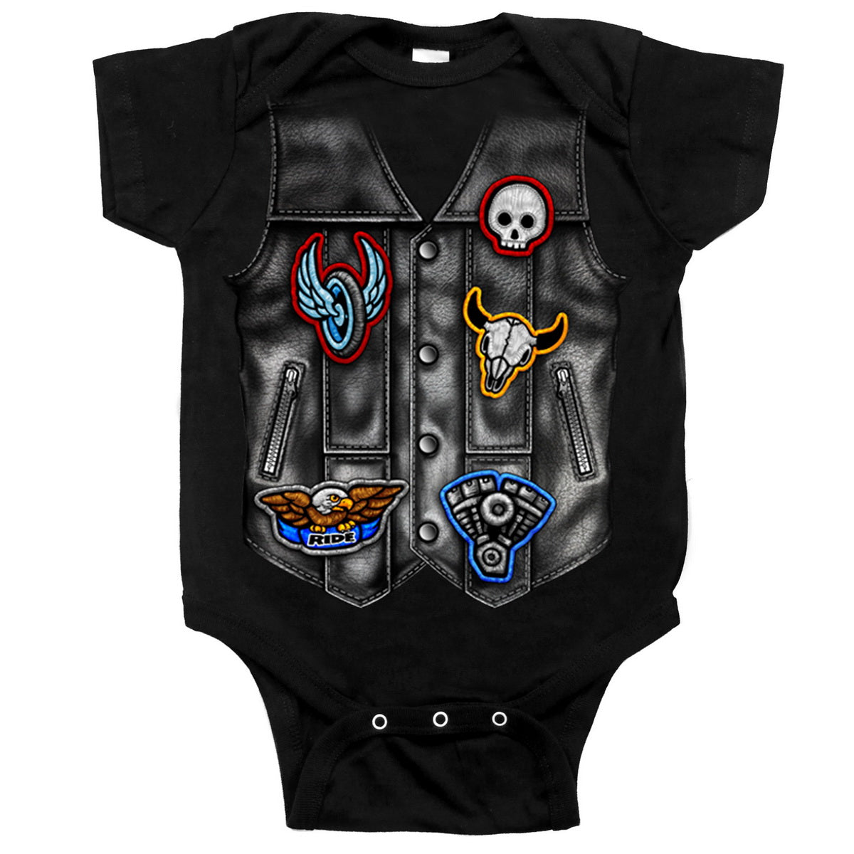 gys1056-a01.jpg Hot Leathers GYS1056 Black Bodysuit with Leather Vest Screen Print - Image 1