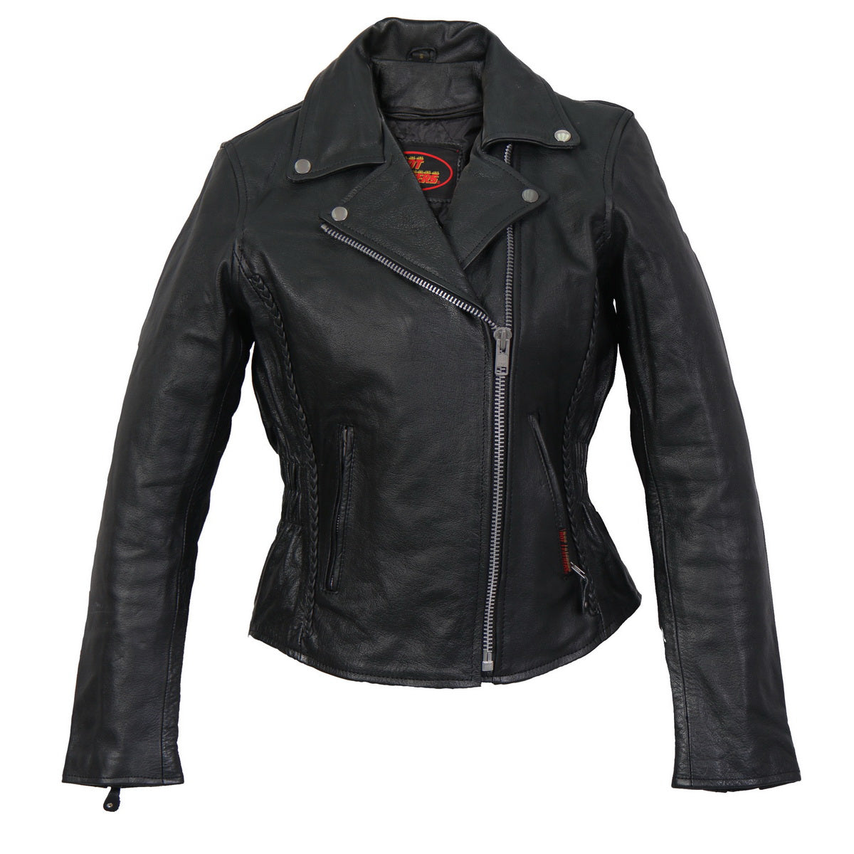 jkl1009-a01.jpg Hot Leathers JKL1009 Ladies Braided Motorcycle Leather Jacket - Image 1