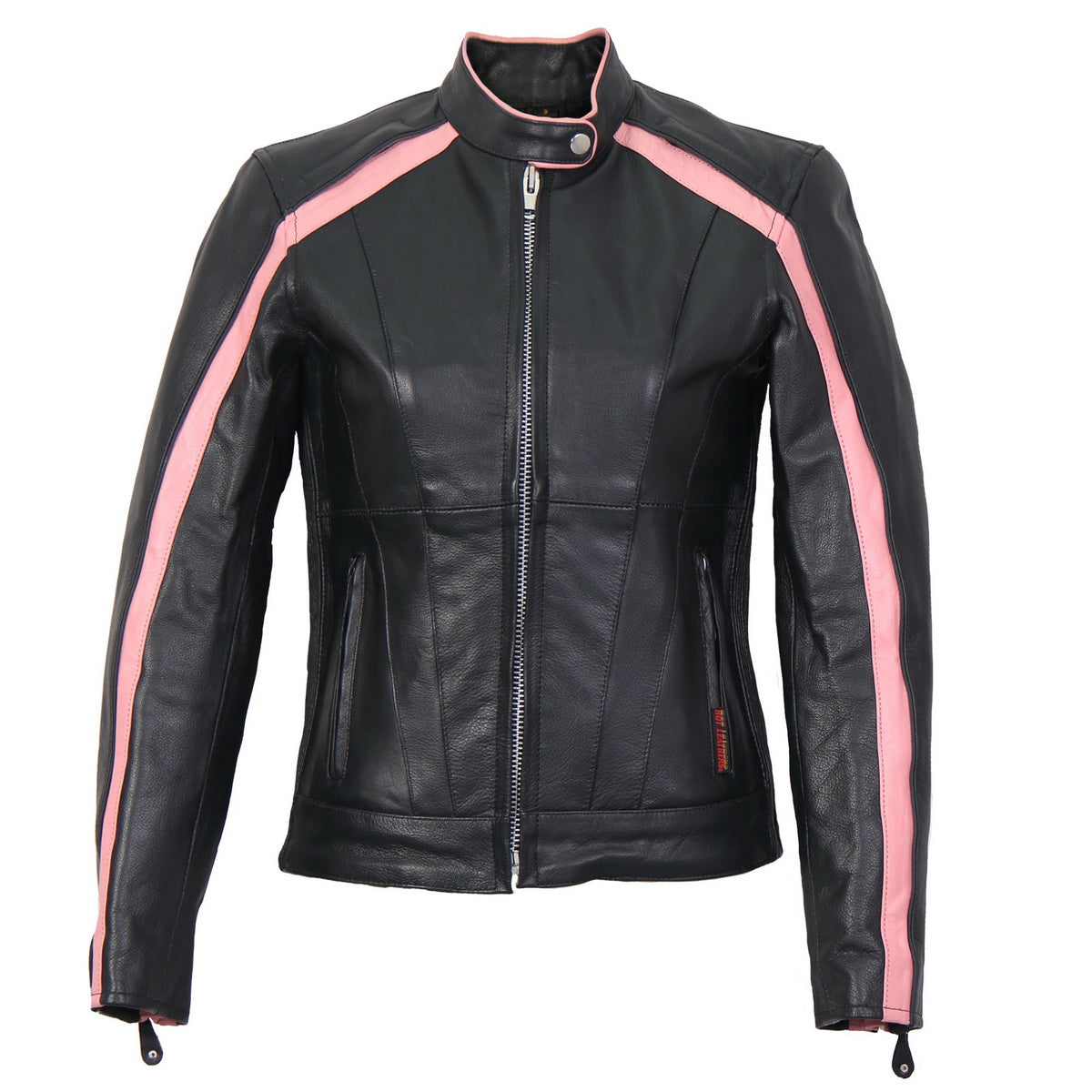 jkl1022-a01.jpg Hot Leathers JKL1022 Pink Striped Leather Jacket with Reflective Piping - Image 1