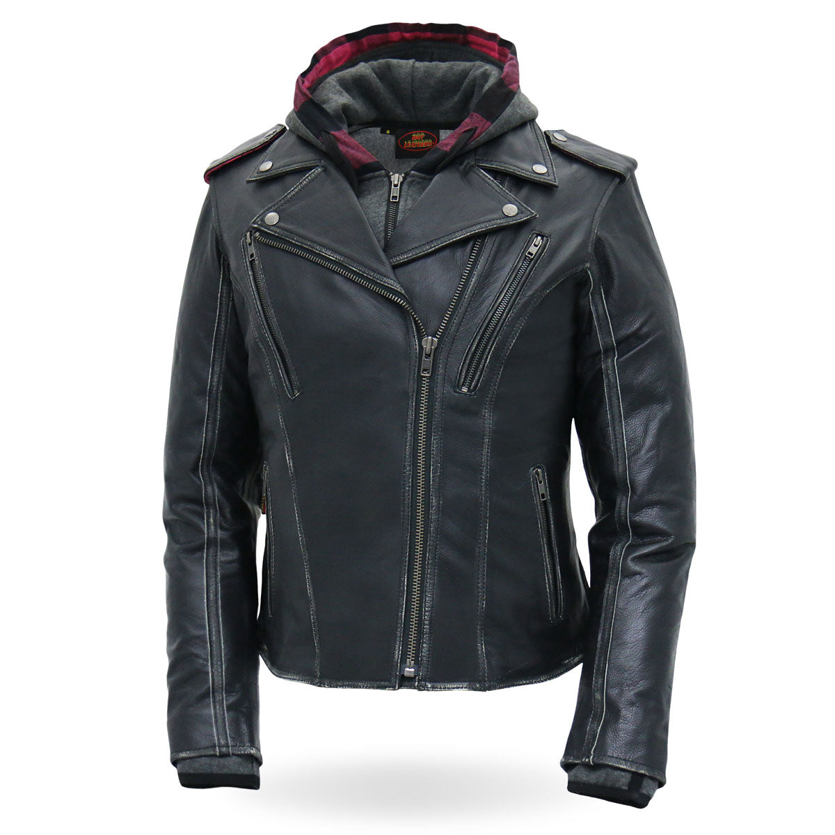 jkl1033-a01-web.jpg Hot Leathers JKL1033 Ladies Black Leather Jacket with Removable Hoodie - Image 1