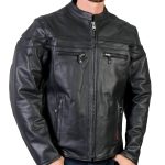 Hot Leathers JKM1011 Men’s Black Leather Vented Motorcycle Racer Jacket with Double Piping