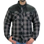 Hot Leathers JKM3203 Men’s Grey and Black Aramid Fibers Reinforced Leather and Plaid Flannel Shirt