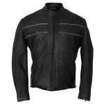 Hot Leathers JKM5003 USA Made Men’s Premium Black Leather Motorcycle Jacket with Reflective Piping