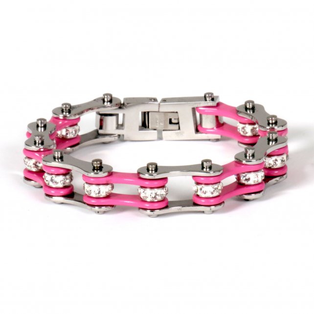 jwb3102-a01_1.jpg Hot Leathers JWB3102 Pink Motorcycle Chain Stainless Steel Bracelets - Image 1