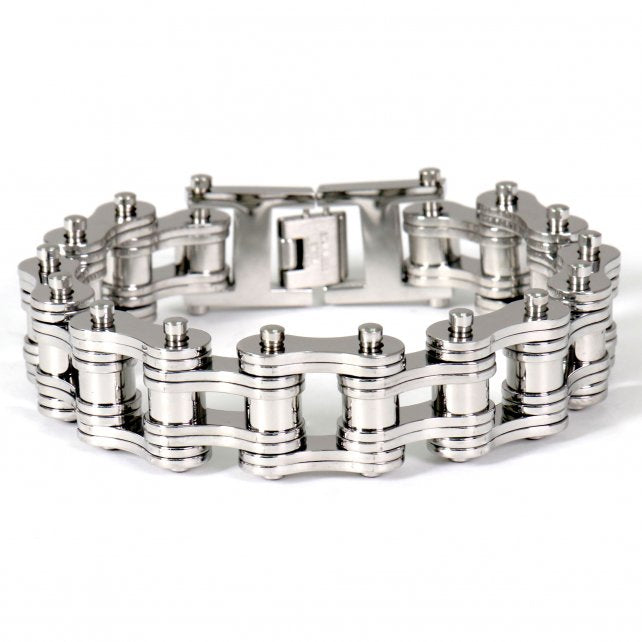 jwb4102-a01_3.jpg Hot Leathers JWB4102 Double Wide Silver Motorcycle Chain Bracelets - Image 1