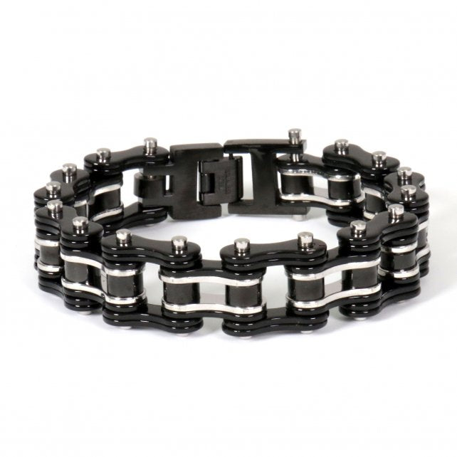 jwb4103-a01_2.jpg Hot Leathers JWB4103 Double Wide Black Motorcycle Chain Bracelets - Image 1