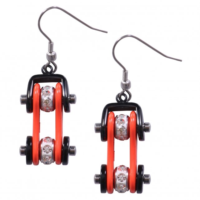 jwe1111-a01.jpg Hot Leathers JWE11101 Orange and Black Bike Chain Earrings - Image 1