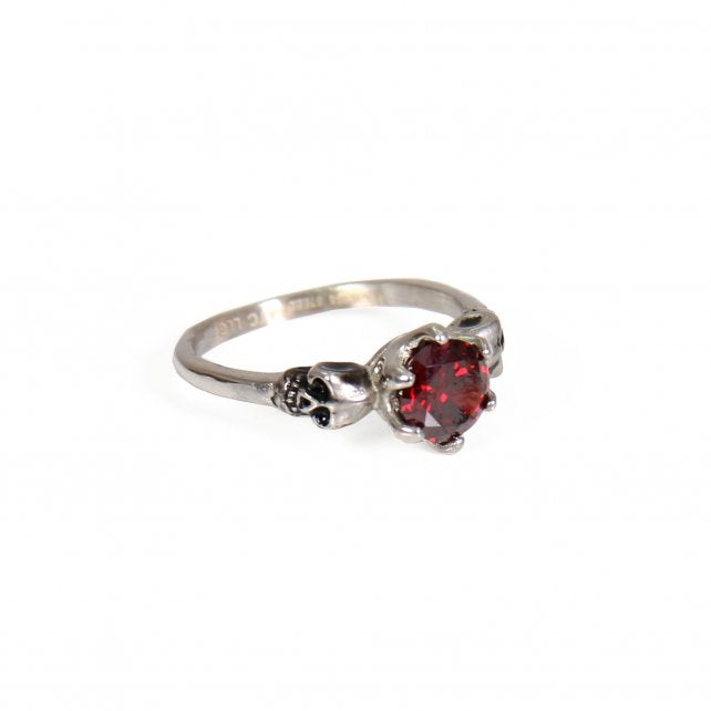 jwr1109-a01.jpg Hot Leathers JWR1109 Red Stone Small Skull Stainless Steel Ring - Image 1