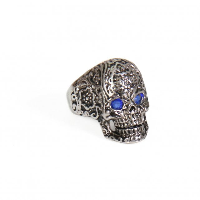 jwr1110-a01.jpg Hot Leathers JWR1110 Blue Eye Pattern Skull Stainless Steel Ring - Image 1