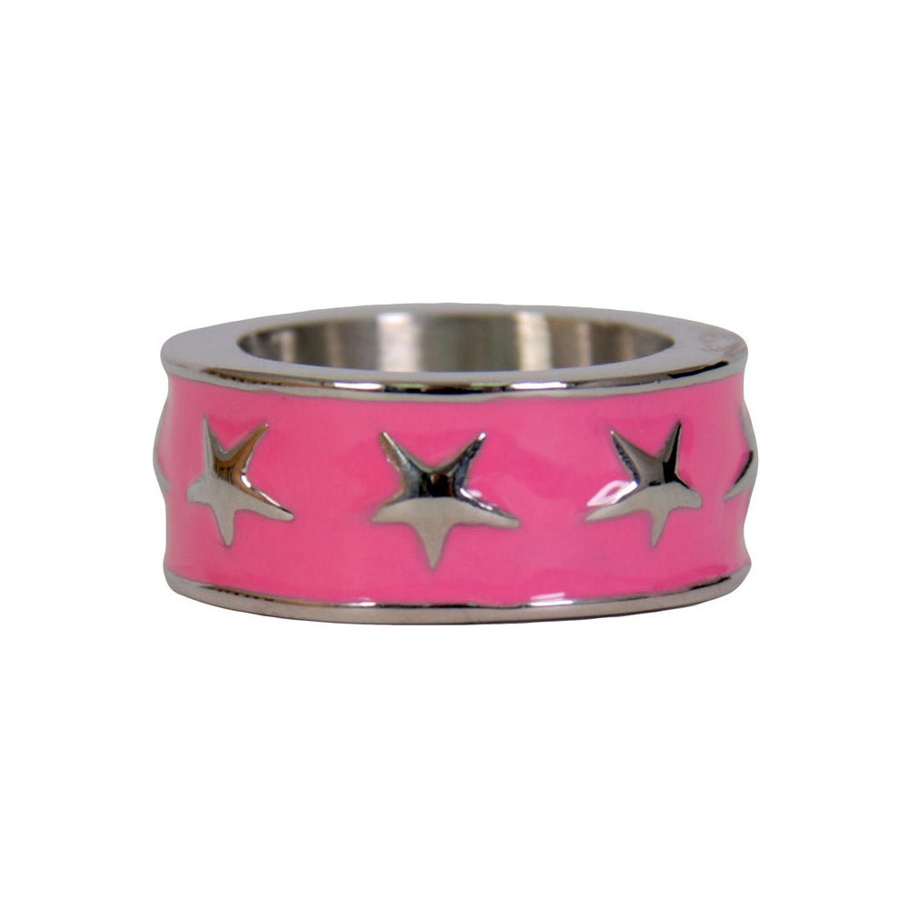 jwr1120-a01-edit-a.jpg Hot Leathers JWR1120 Women’s Pink Stainless Steel Ring with Stars - Image 1