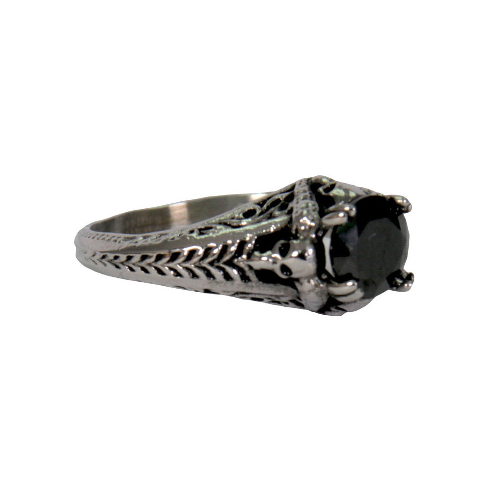 jwr1124-a01-edit-a.jpg Hot Leathers JWR1124 Women’s Black ‘Stone Solitaire’ Stainless Steel Ring - Image 1